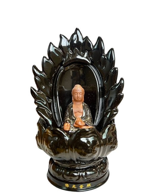 Portaincenso a riflusso in ceramica Buddha Fiore di loto 22 cm