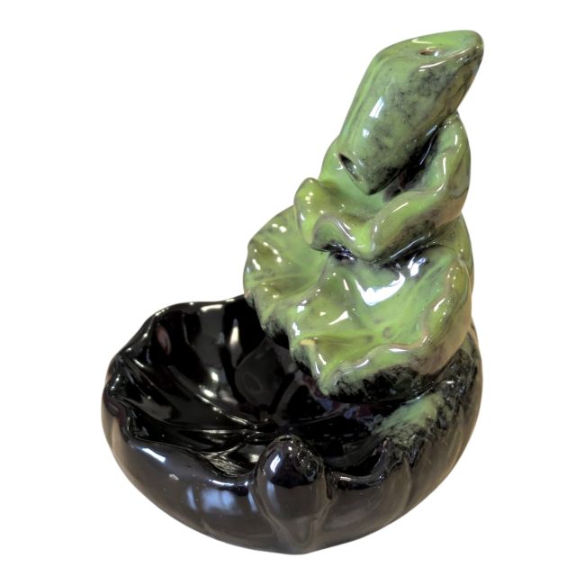 incenso ad Porta incenso in ceramica a riflusso con motivo a cascata e foglie di loto verdi, 10 cm|it