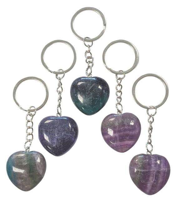 Portachiavi a forma di cuore in fluorite multicolore da 30 mm x 5