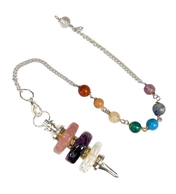 Pendolo Cristallo de rocca, Ametista, Quarzo rosa 7 Chakras