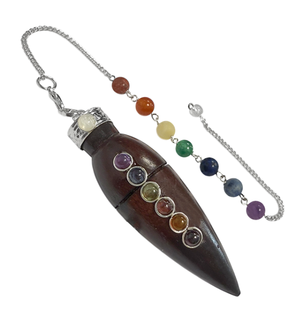 Pendolo a goccia in palissandro con 7 chakra, 6,5 cm