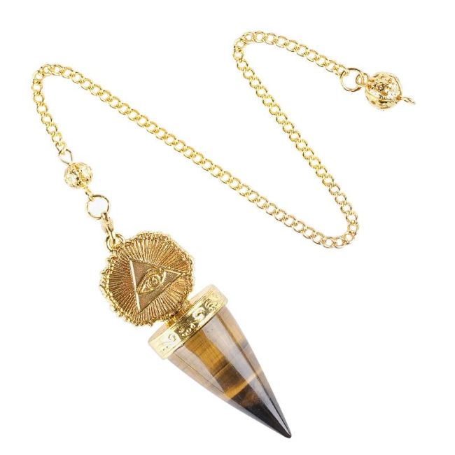 Pendolo divinatorio in occhio di tigre - Occhio d'oro della Provvidenza