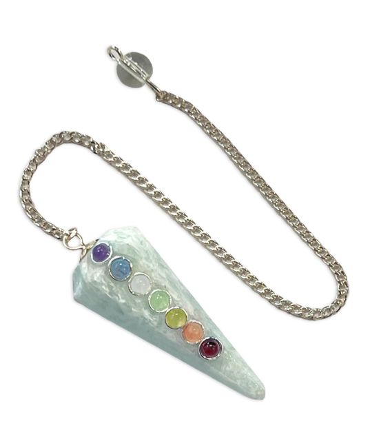 Pendolo in Amazonite e sette chakra conici a 6 facce