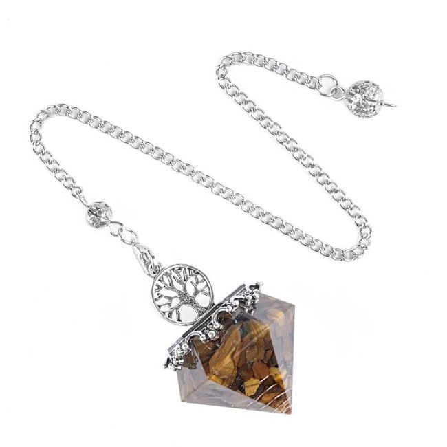Pendolo in Orgonite Albero della Vita Occhio di Tigre 6 facce