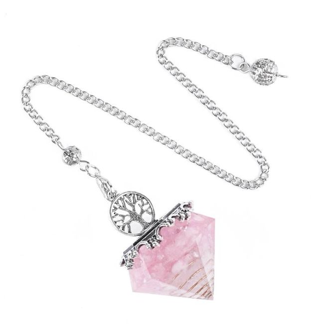 Pendolo in Orgonite Albero della Vita Quarzo Rosa 6 facce