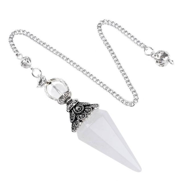 Pendolo in cristallo di rocca 6 facce & metallo