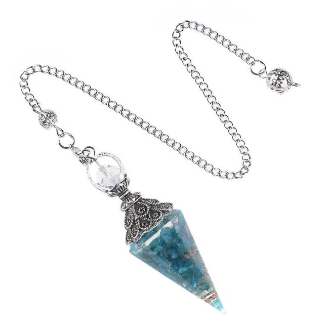 Pendolo in orgonite di apatite blu a 6 lati