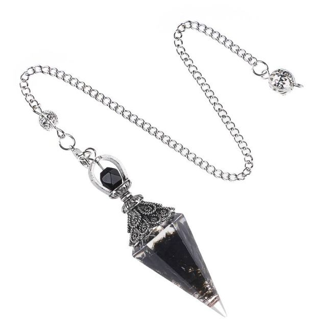 Pendolo in orgonite nera di ossidiana 6 facce