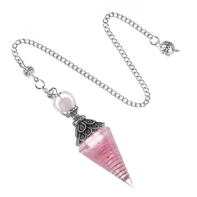 Pendolo in Orgonite Quarzo Rosa a 6 facce
