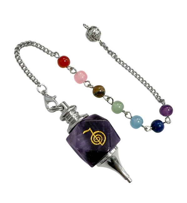 Pendolo esagonale di ametista Reiki ChoKu Rei 7 Chakra