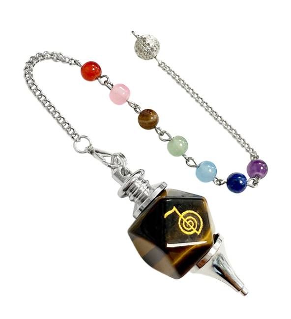 Pendolo esagonale Tiger Eye Reiki ChoKu Rei 7 Chakra