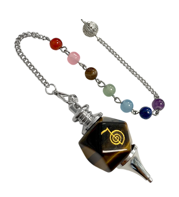 Pendolo esagonale Tiger Eye Reiki ChoKu Rei 7 Chakra