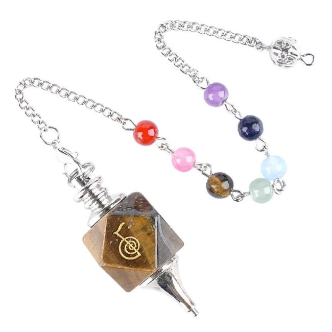 Pendolo esagonale Tiger Eye Reiki ChoKu Rei 7 Chakra