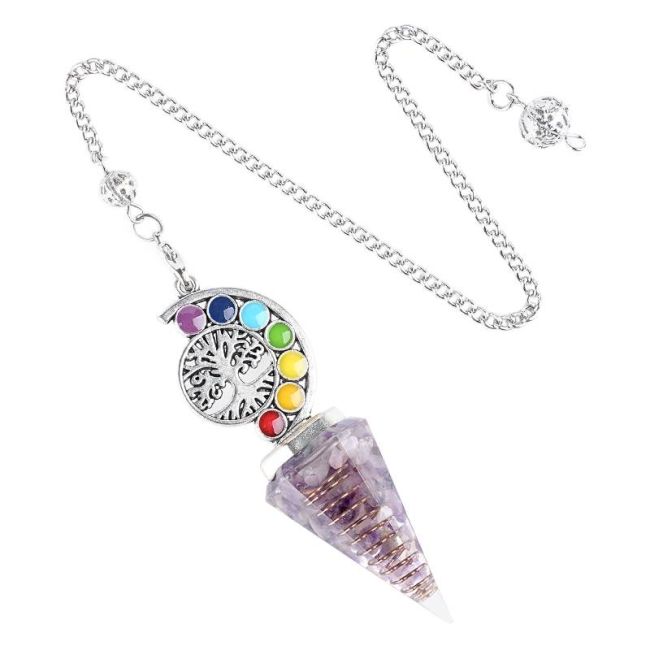 Pendolo in orgonite Ametista Albero della vita 7 Chakra 6 lati