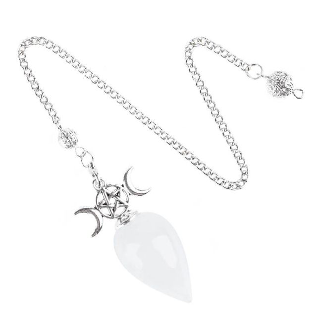 Pendolo divinatorio Pentacolo Tripla Luna Cristallo di Rocca