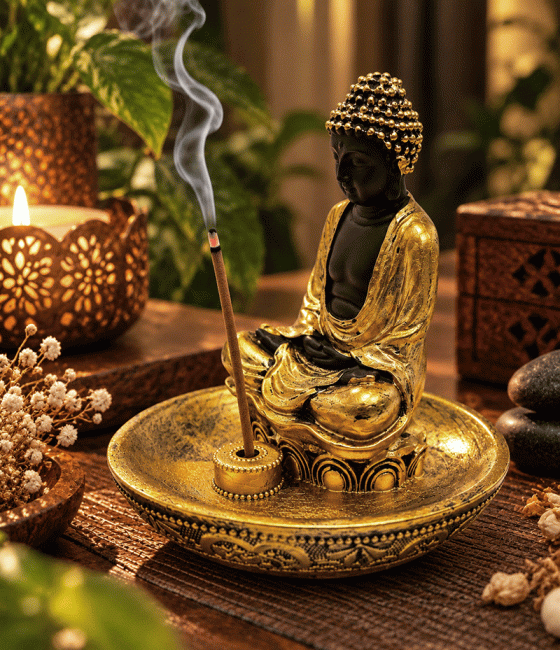 incenso ad Porta Incenso Buddha Meditazione Dorato in Resina 11 cm|it