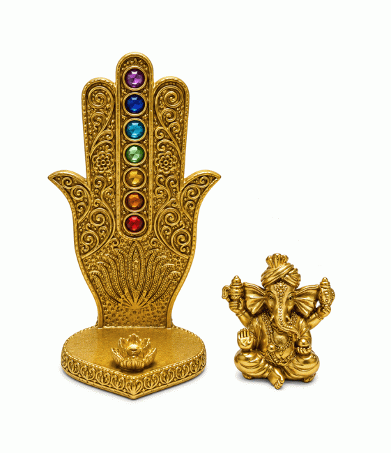 incenso ad Porta Incenso Mano di Fatima Ganesh 7 Chakra Dorato in Resina 16 cm|it