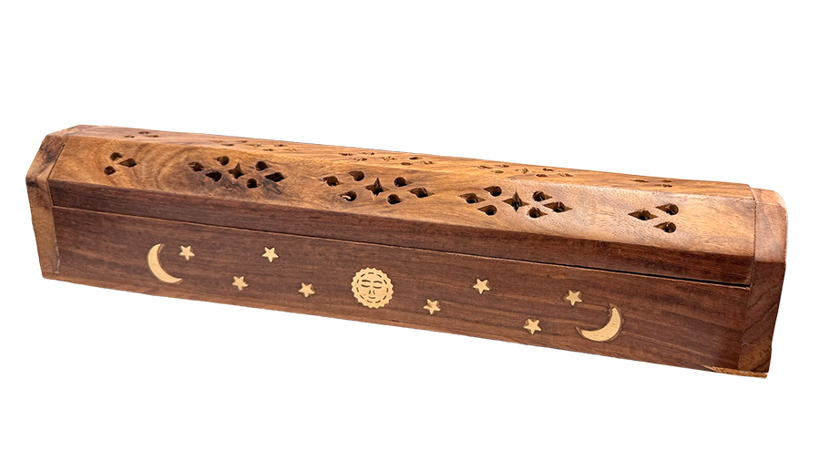 Portaincenso Scatola in legno di Sheesham Luna e Sole 30 cm x2