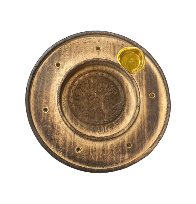 Portaincenso in legno rotondo cesellato Albero della Vita 10cm x10