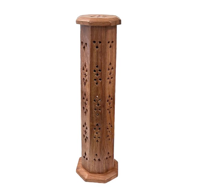 Portaincenso a torre ottagonale in legno di Sheesham 30 cm x2