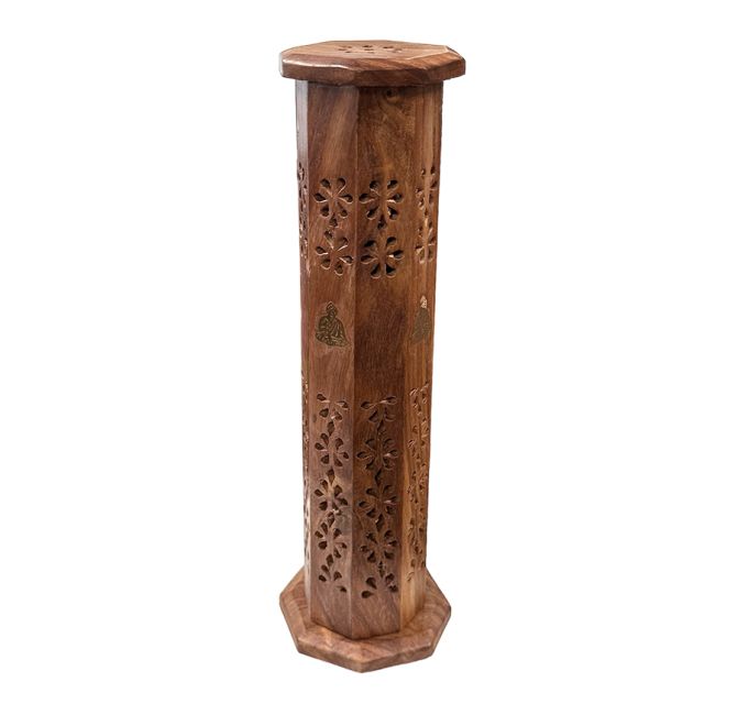 Portaincenso Torre di Buddha ottagonale in legno di Sheesham 30 cm x2