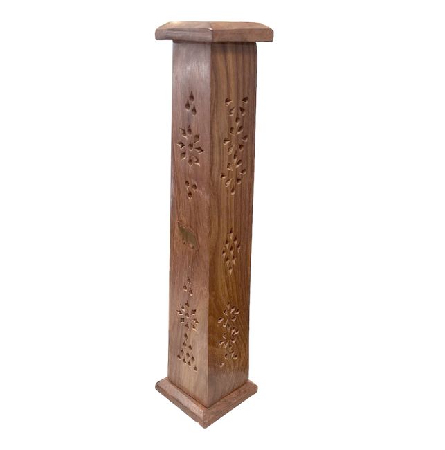 Porta incenso a torre rettangolare con elefante in legno di Sheesham 30 cm x2