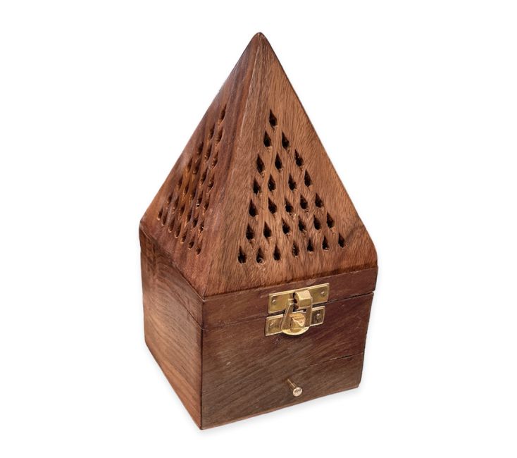 Cassettiera porta incenso piramidale in legno di Sheesham 16 cm