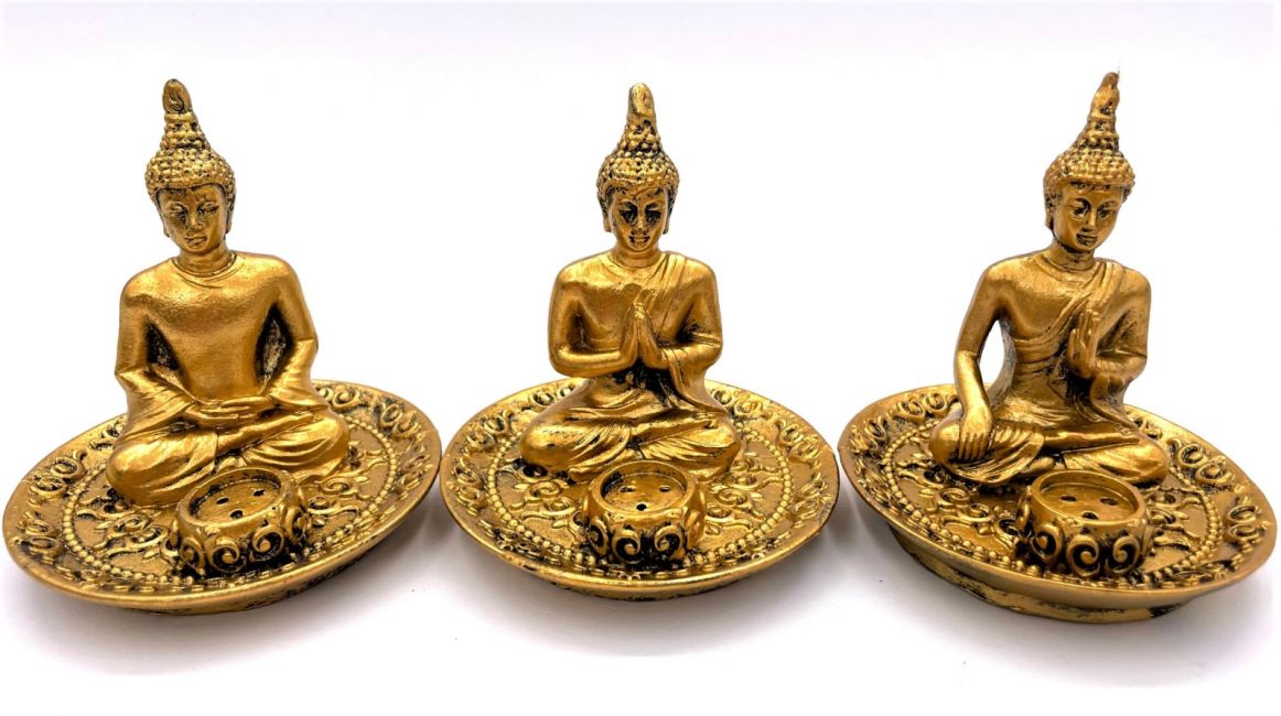 3 porta incenso Buddha tibetano dorato