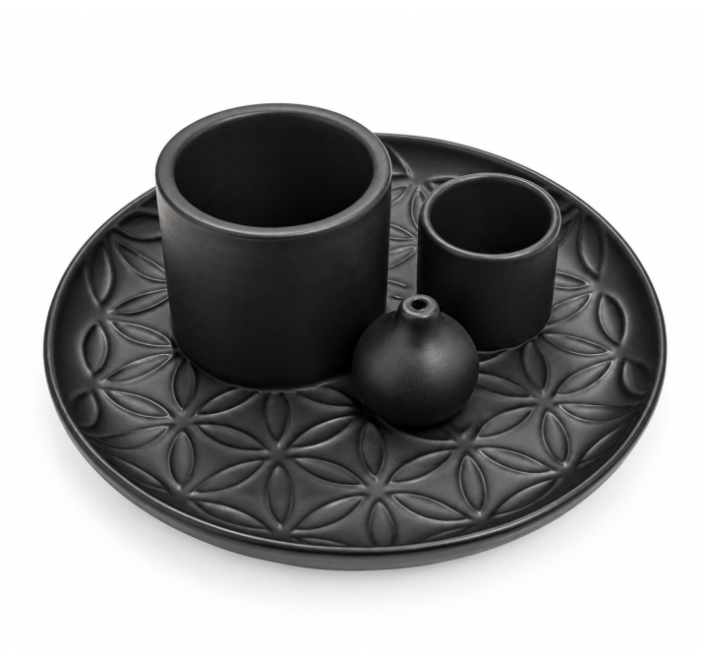 incenso ad Porta Incenso Multifunzione Fiore della Vita Nero Opaco 13 cm