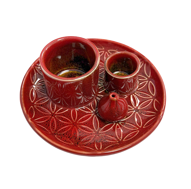 incenso ad Porta incenso in ceramica rossa Fiori della vita per Palo Santo e Salvia bianca 13 cm