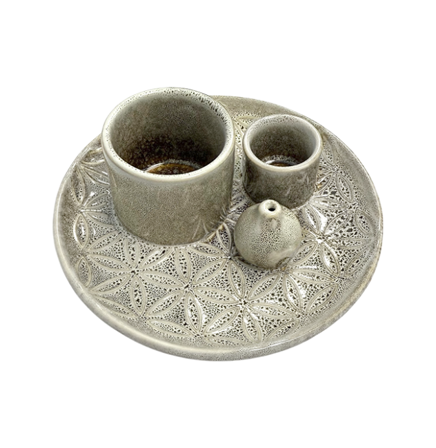 incenso ad Porta incenso in ceramica beige Fiori della vita per Palo Santo e Salvia bianca 13 cm