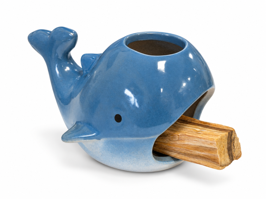 incenso ad Bruciaincenso balena in ceramica blu 7,5 cm