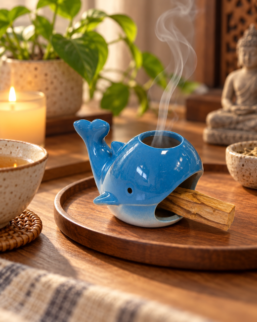 incenso ad Bruciaincenso balena in ceramica blu 7,5 cm|it