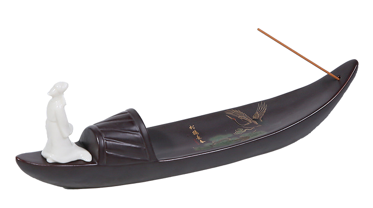 Portaincenso in ceramica a forma di barca cinese 28cm
