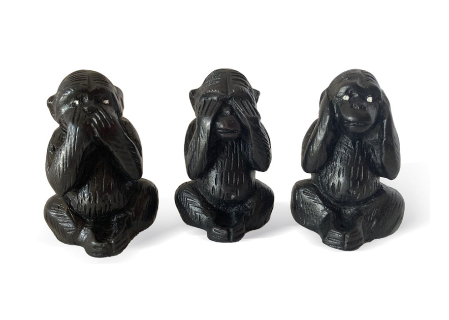incenso ad Set di 3 Statue delle Scimmie Sagge in Resina Nera 7cm