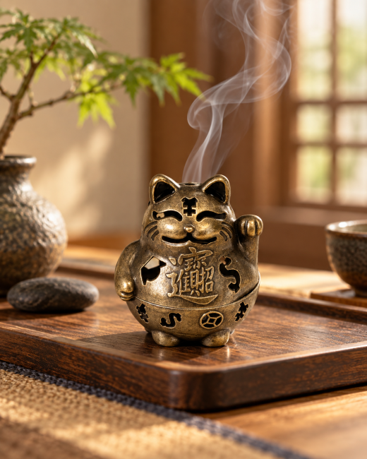incenso ad Bruciaincenso Maneki-neko bronzo 4,9 cm – Set da 3|it
