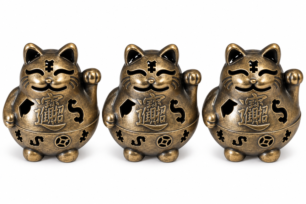 incenso ad Bruciaincenso Maneki-neko bronzo 4,9 cm – Set da 3