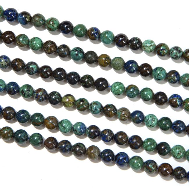 Perle di malachite naturale di azzurriteA 6 mm su filo da 40 cm