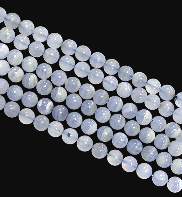 Calcedonio blu con nastro A perline da 8 mm su filo da 40 cm