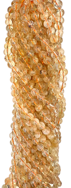 Perle di Citrino Naturale da 4 mm su filo da 40 cm