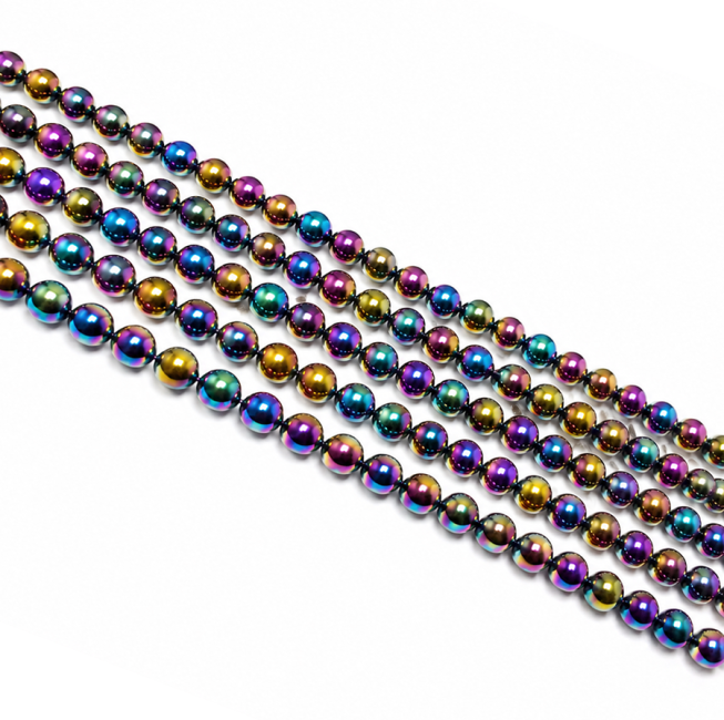 Filo di Perle Rotonde in Ematite Arcobaleno A 8mm