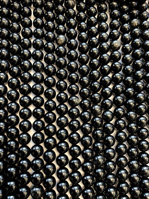Perline di Ossidiana nera A da 4mm su filo da 40cm