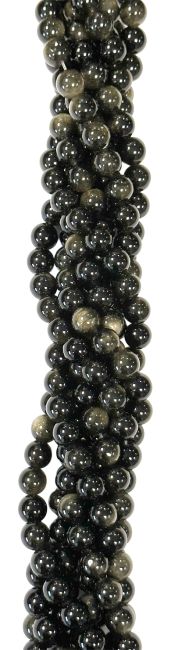 Perline di Ossidiana nera dorata A da 8mm su filo da 40cm