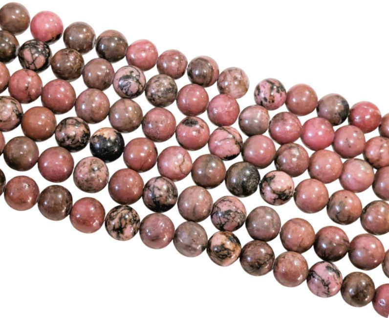 Perline di Rhodonite da 8mm su filo da 40cm