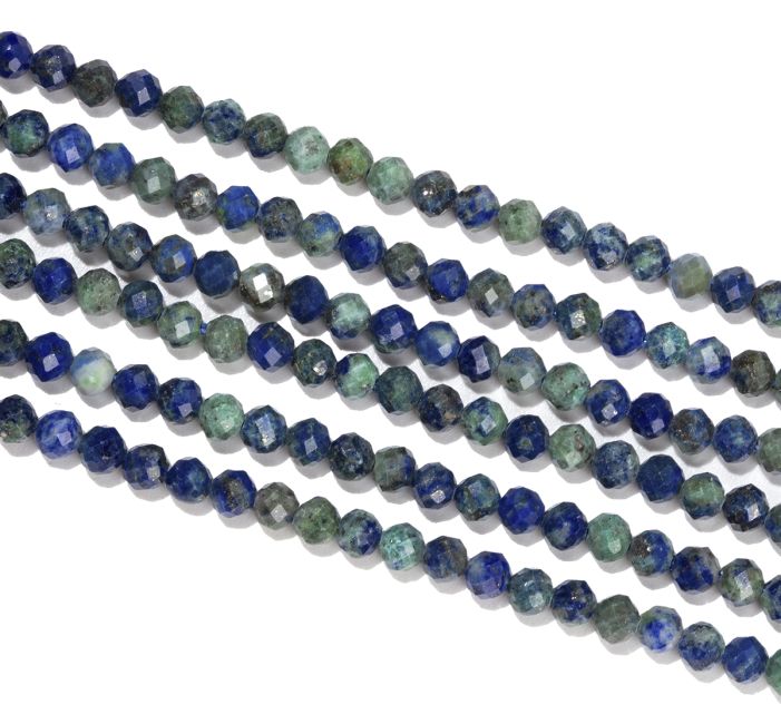 Azzurrite e malachite sfaccettate A perle da 3 mm su filo da 40 cm