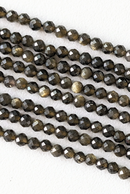 Perline AA sfaccettate di ossidiana nera dorata da 3-4 mm su filo da 40 cm
