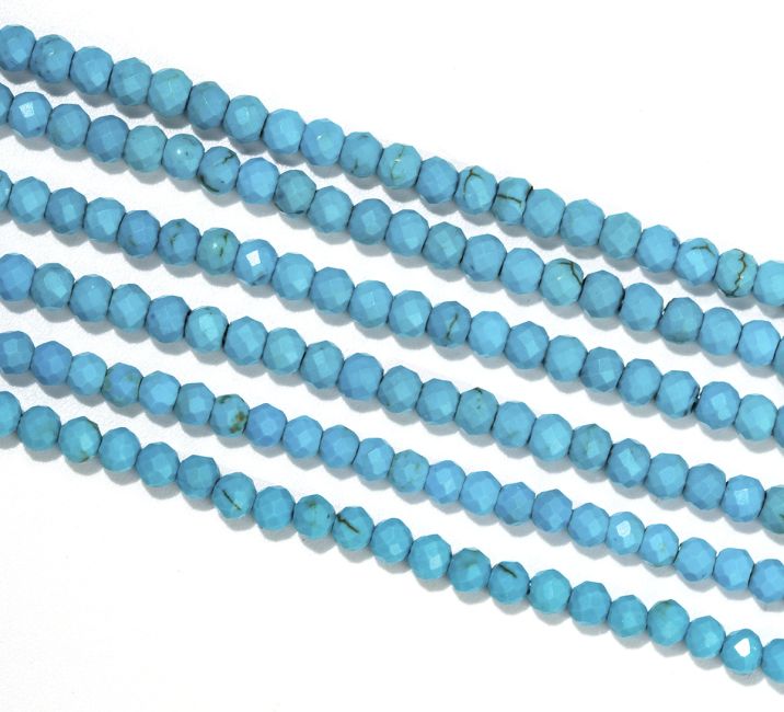 Turchese Naturali di Howlite Colorate A sfaccettate  Perline da 3 mm su filo da 40 cm