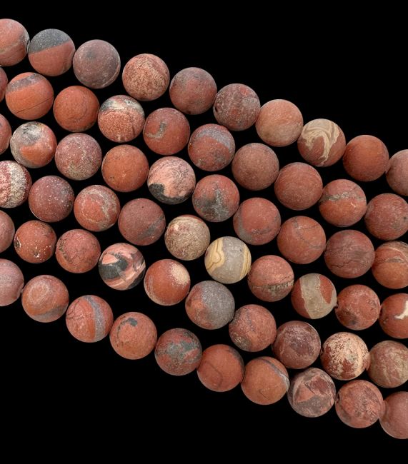 Perle opache di diaspro rosso 8 mm su un filo di 40 cm