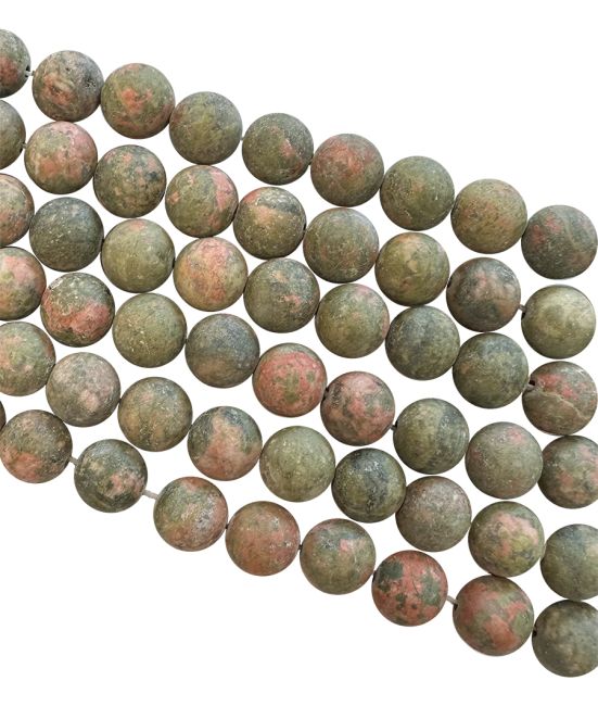 Perline opache Unakite 6 mm su un filo di 40 cm