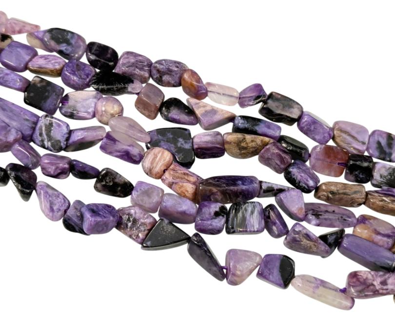 incenso ad Pietre burattate Charoite AA su filo 6-15mm 40cm